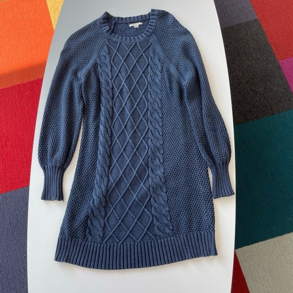 American Eagle Sweater Dress Women's Large Navy Blue Cable Knit Cozy Warm Everyd - Picture 1 of 4